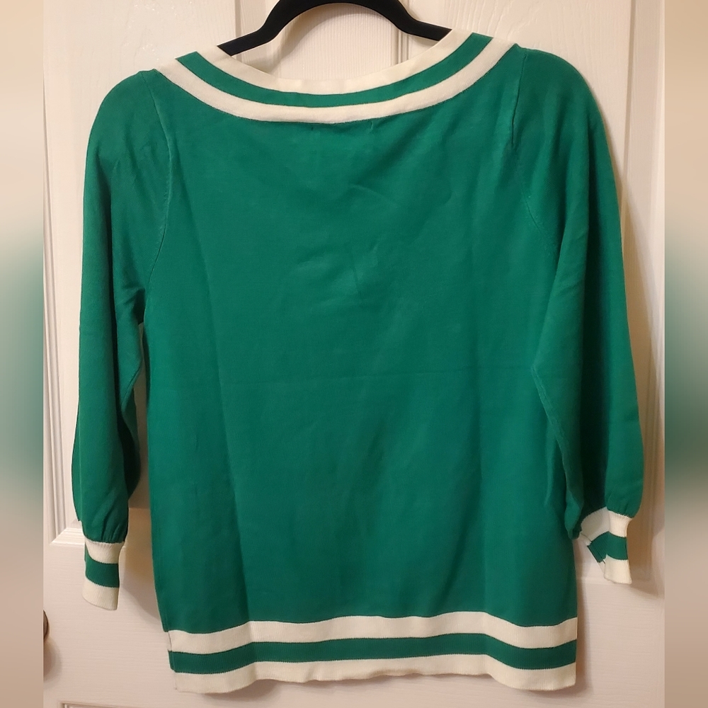 Stripe-Trim Bow-Shoulder Sweater - Picture 4 of 6